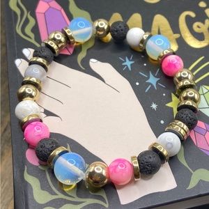 Moonstone/Lava rock/Pink Agate Hematite beaded bracelet